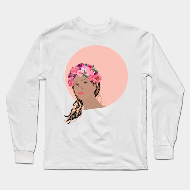 Girl in flower crown Long Sleeve T-Shirt by Orangerinka